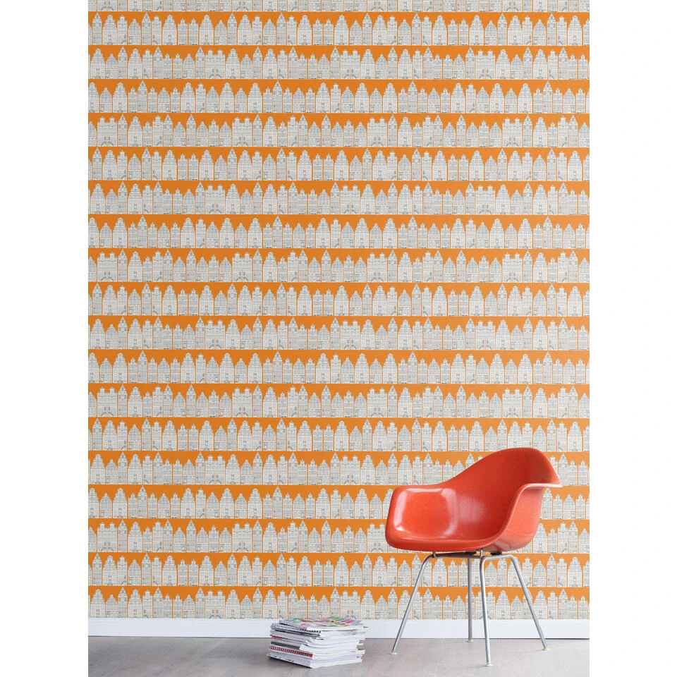 ESTAhome Behang - Amsterdamse Huizen - Oranje En Wit - 53 Cm X 10,05 M - 115874 3 ESTAhome Behang - Amsterdamse Huizen - Oranje En Wit - 53 Cm X 10,05 M - 115874 - Afbeelding 3
