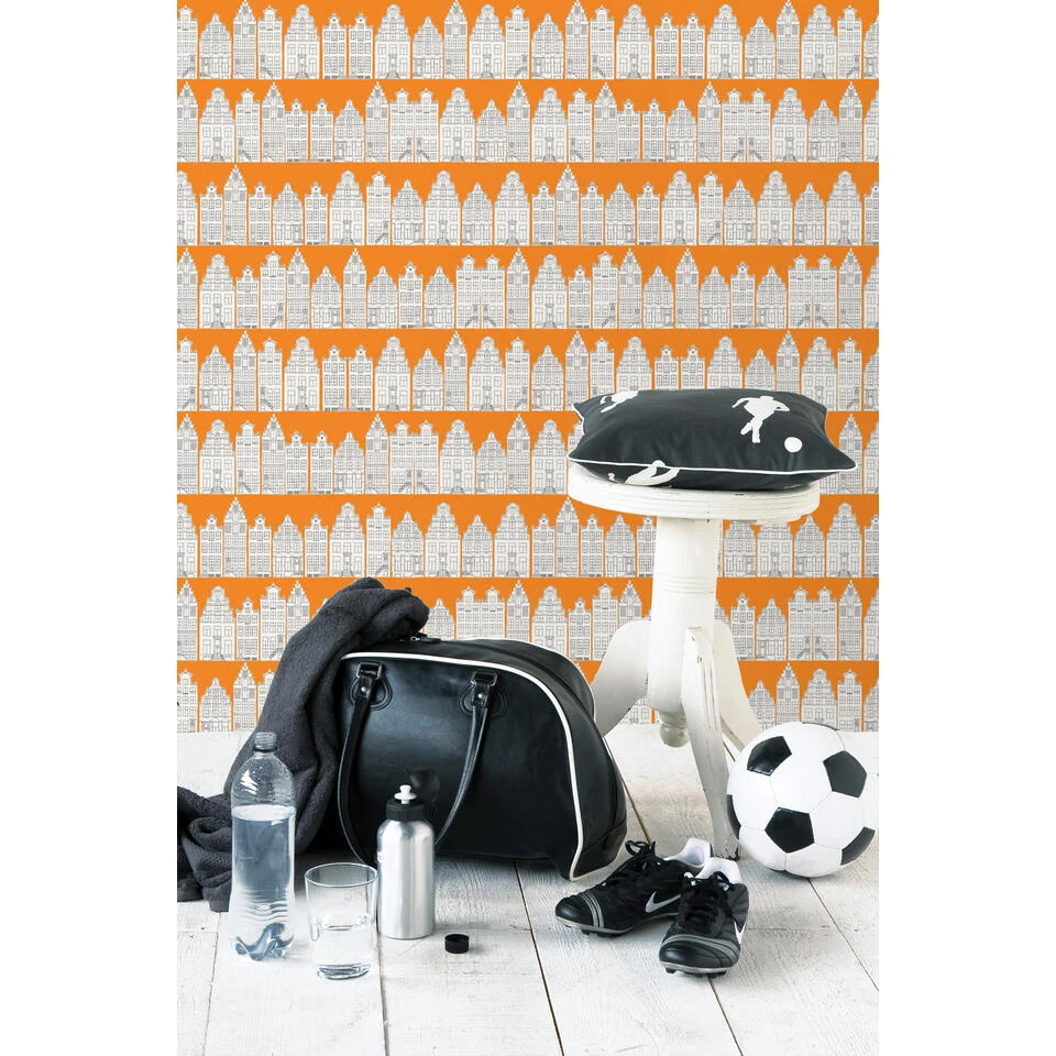 ESTAhome Behang - Amsterdamse Huizen - Oranje En Wit - 53 Cm X 10,05 M - 115874 4 ESTAhome Behang - Amsterdamse Huizen - Oranje En Wit - 53 Cm X 10,05 M - 115874 - Afbeelding 4