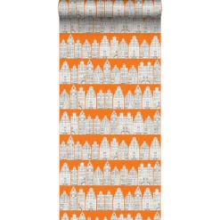 ESTAhome Behang - Amsterdamse Huizen - Oranje En Wit - 53 Cm X 10,05 M - 115874