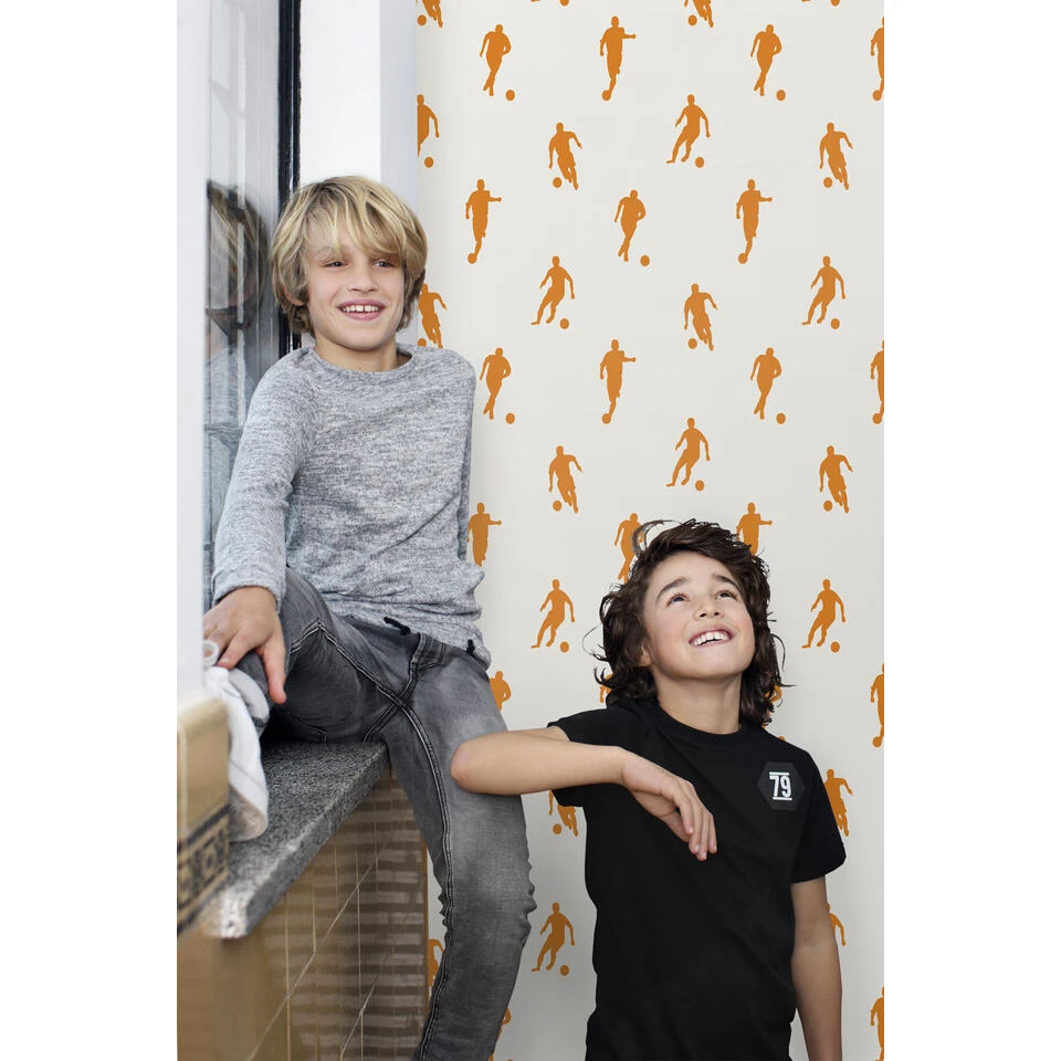 ESTAhome Behang - Voetbalspelers - Oranje En Wit - 53 Cm X 10,05 M - 115871 - Afbeelding 2