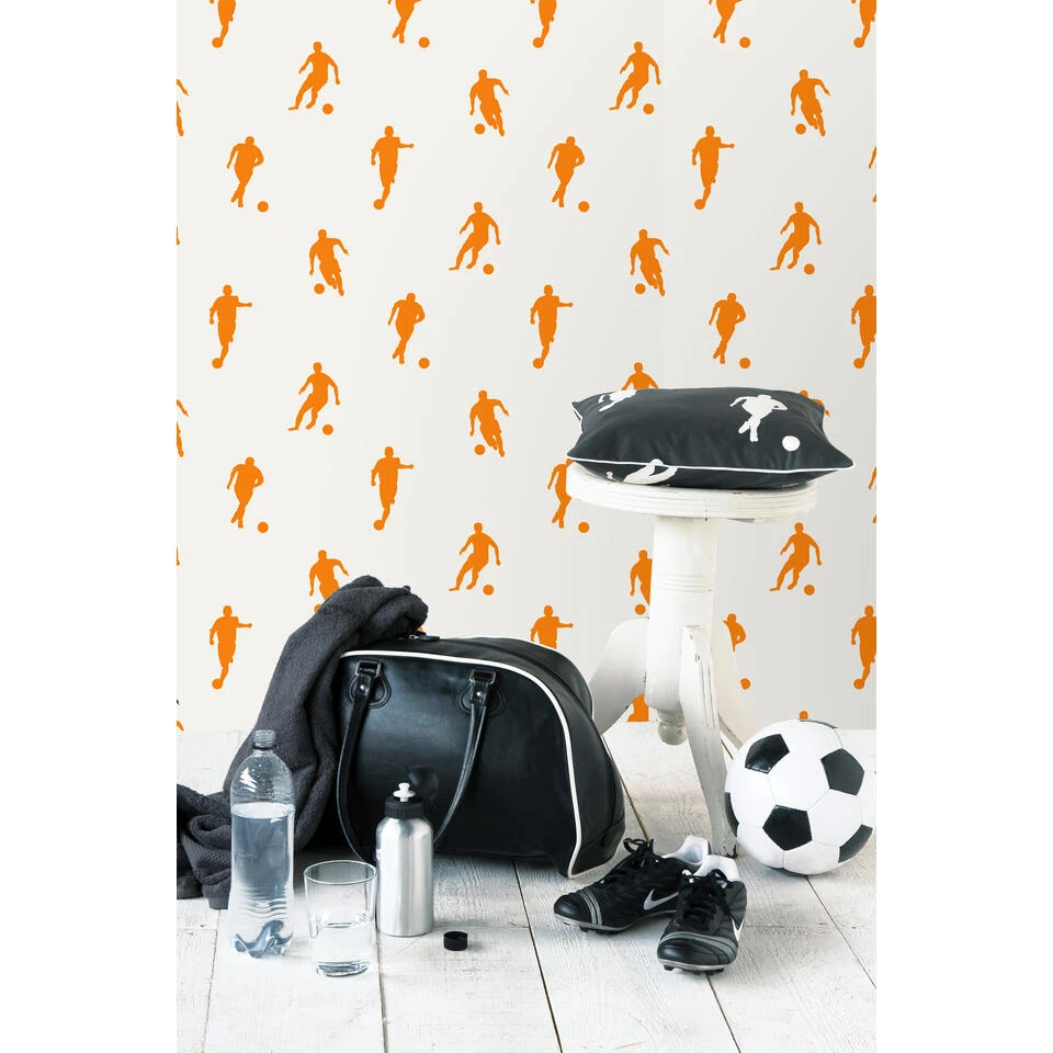 ESTAhome Behang - Voetbalspelers - Oranje En Wit - 53 Cm X 10,05 M - 115871 - Afbeelding 3