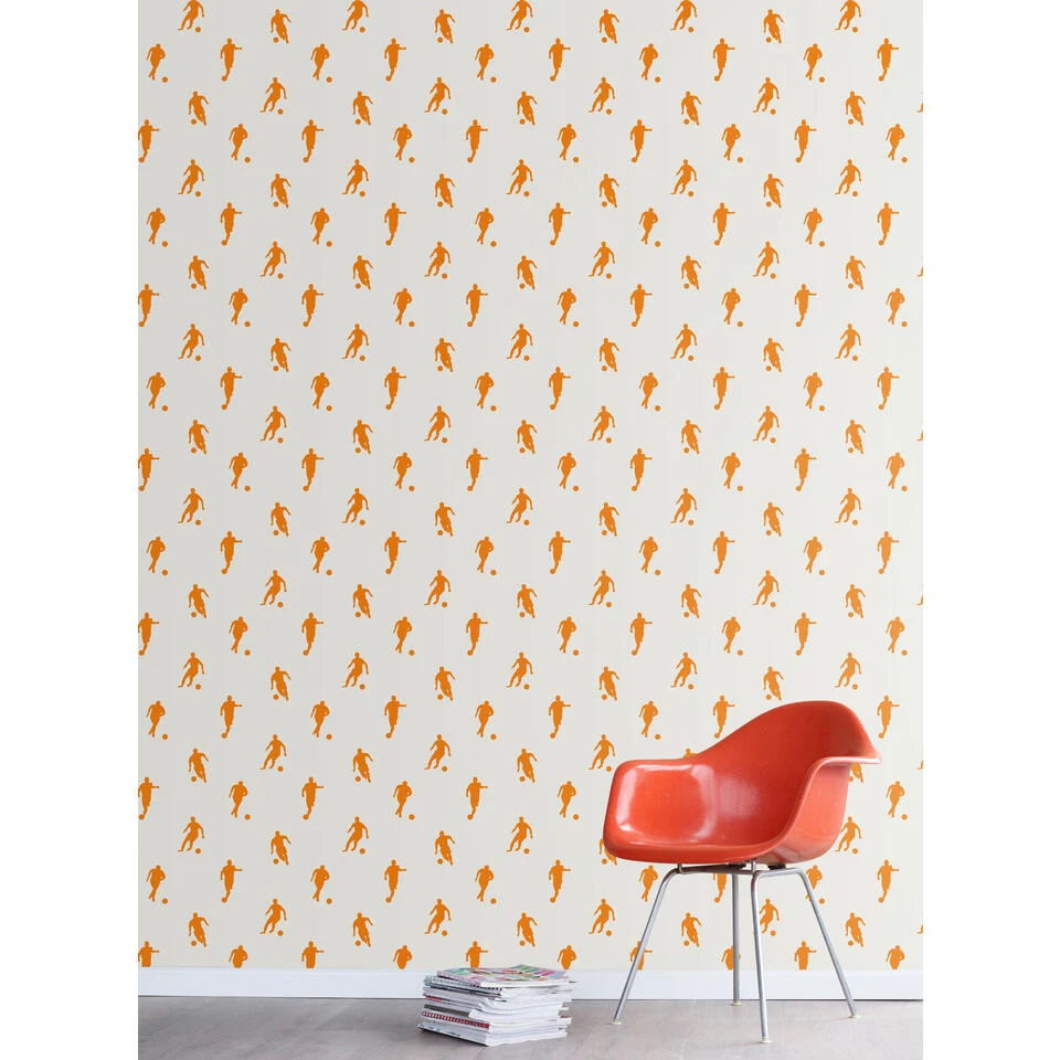 ESTAhome Behang - Voetbalspelers - Oranje En Wit - 53 Cm X 10,05 M - 115871 - Afbeelding 4