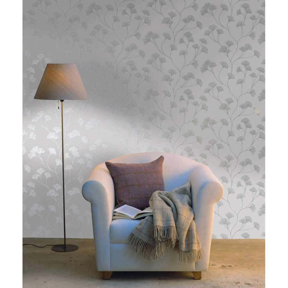 Dutch Wallcoverings - Indulgence Gingko Grey/silver - 0,53x10,05m - Afbeelding 2