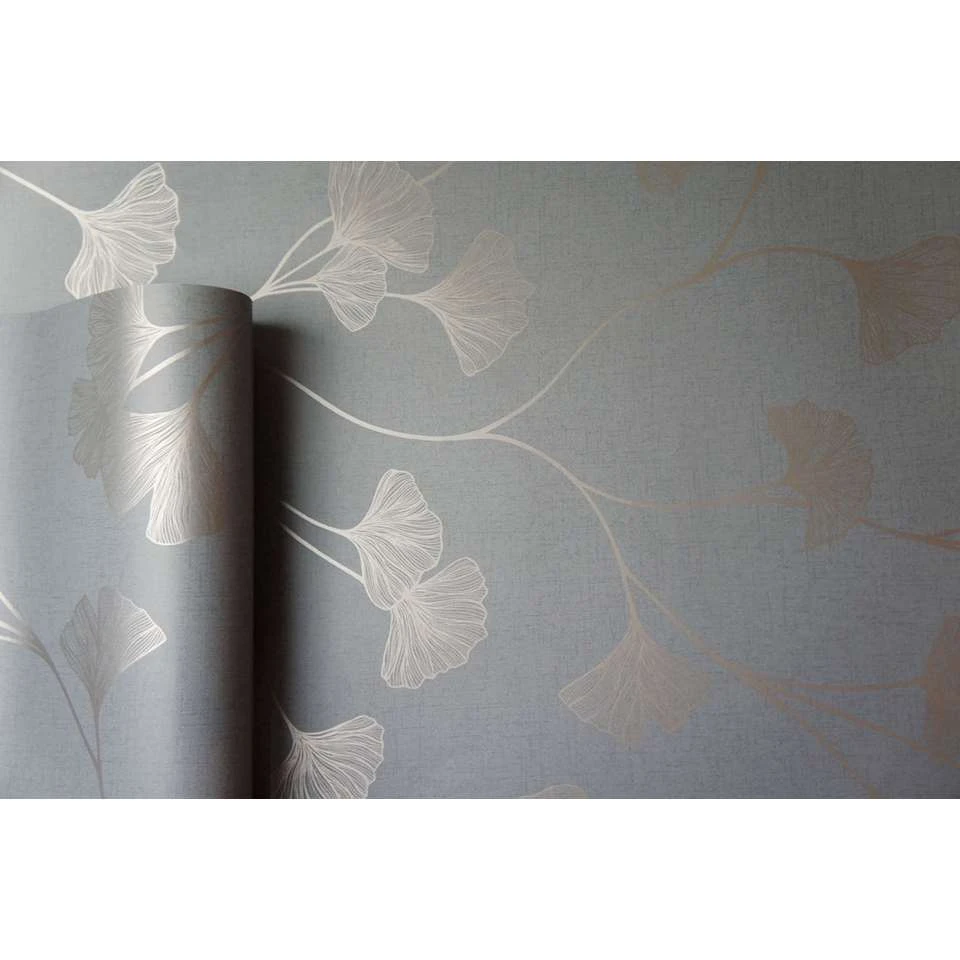 Dutch Wallcoverings - Indulgence Gingko Grey/rose/gold - 0,53x10,05m - Afbeelding 3
