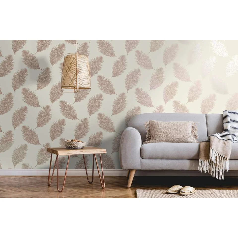 Dutch Wallcoverings - Indulgence Feather Cream/rose/gold -0,53x10,05m - Afbeelding 2