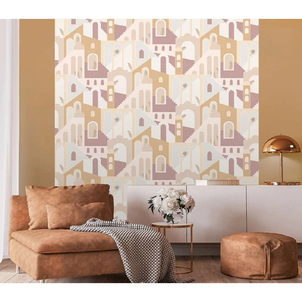 Dutch Wallcoverings - Arty Art Deco Stairs Oker/oudroze - 0,53x10,05m - Afbeelding 2