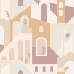 Dutch Wallcoverings - Arty Art Deco Stairs Oker/oudroze - 0,53x10,05m
