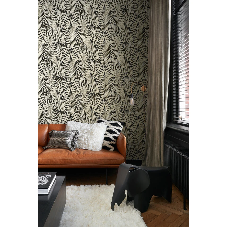 ESTAhome Behang - Palmbladeren - Zwart En Goud - 0,53 X 10,05 M - 139318 - Afbeelding 2
