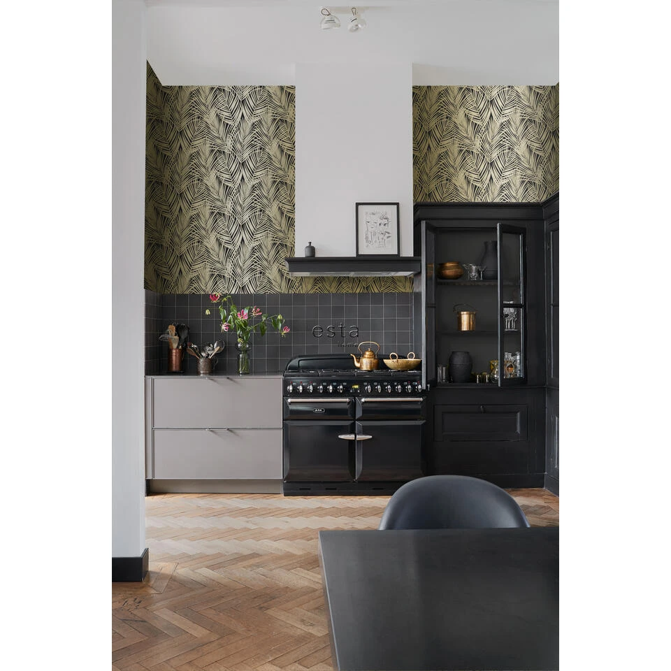 ESTAhome Behang - Palmbladeren - Zwart En Goud - 0,53 X 10,05 M - 139318 - Afbeelding 3