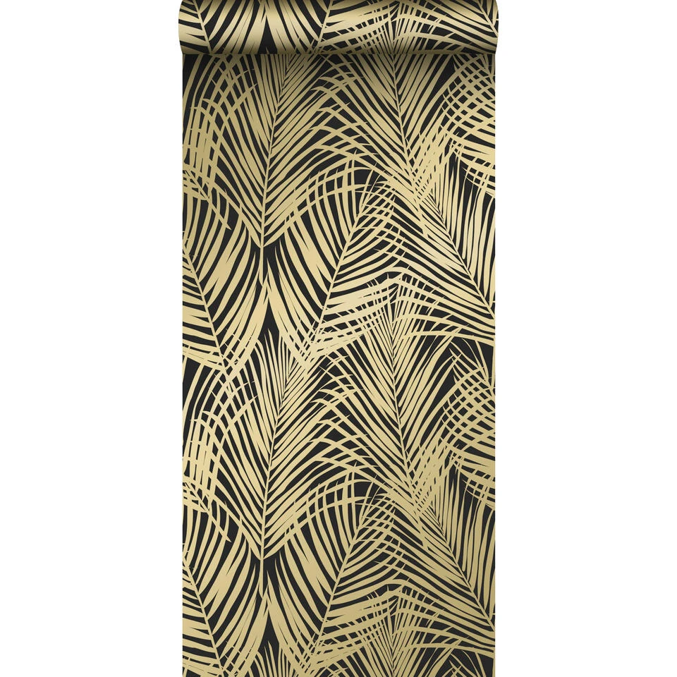 ESTAhome Behang - Palmbladeren - Zwart En Goud - 0,53 X 10,05 M - 139318