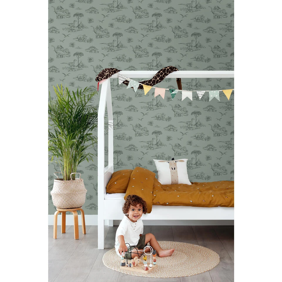 ESTAhome Behang - Dinosaurussen - Vergrijsd Groen - 0,53 X 10,05 M - 139358 2 ESTAhome Behang - Dinosaurussen - Vergrijsd Groen - 0,53 X 10,05 M - 139358 - Afbeelding 2