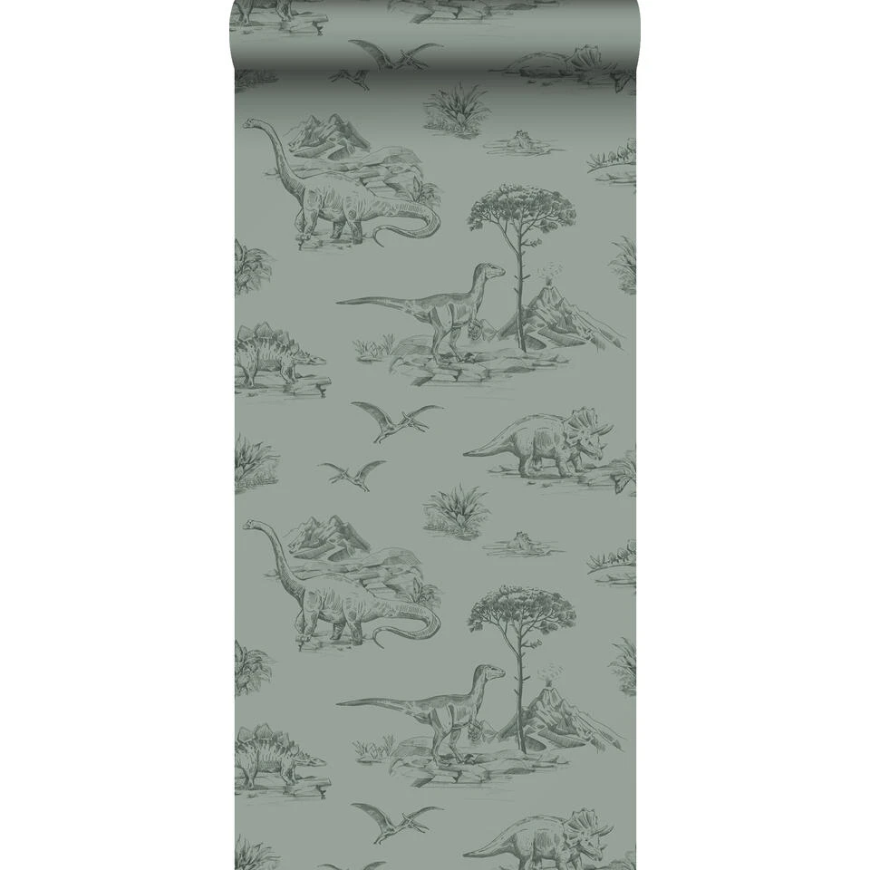 ESTAhome Behang - Dinosaurussen - Vergrijsd Groen - 0,53 X 10,05 M - 139358 1 ESTAhome Behang - Dinosaurussen - Vergrijsd Groen - 0,53 X 10,05 M - 139358