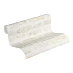 Livingwalls Behang - Stenen Muur - Crème En Wit - 53 Cm X 10,05 M - AS-374221