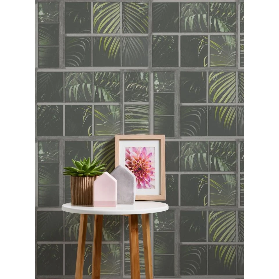 Livingwalls Behang - Palmbladeren - Groen En Grijs - 53 Cm X 10,05 M - AS-377402 - Afbeelding 4