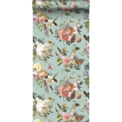 ESTAhome Behang - Vintage Bloemen - Vergrijsd Groen - 0,53 X 10,05 M - 139366