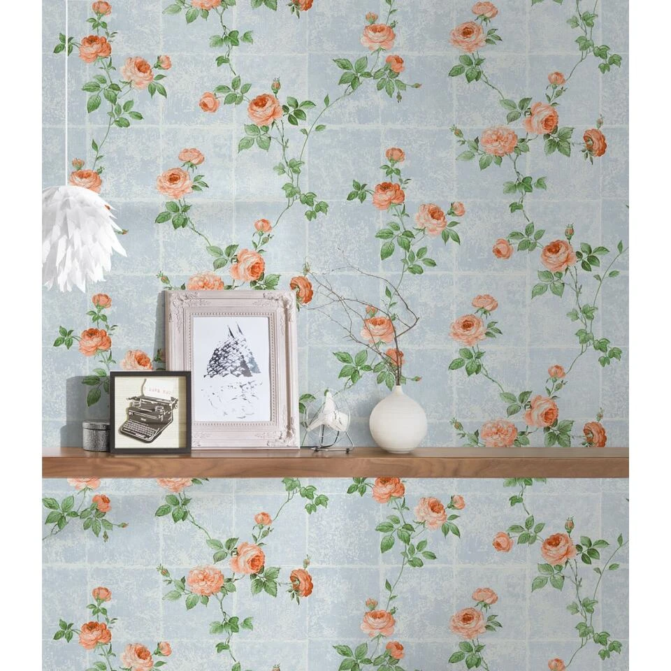 A.S. Création Behang - Bloemen - Blauw, Rood En Groen - 53 Cm X 10,05 M - AS - Afbeelding 4