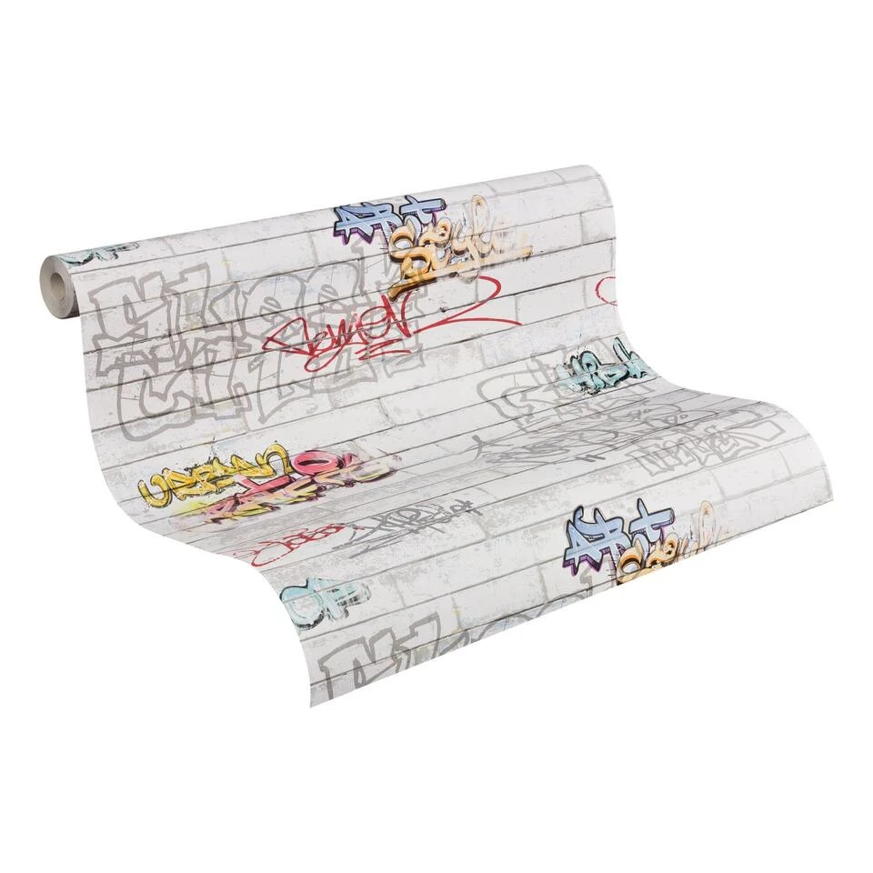 A.S. Création Behang - Graffiti - Grijs, Oranje En Blauw - 53 Cm X 10,05 M - AS - Afbeelding 3