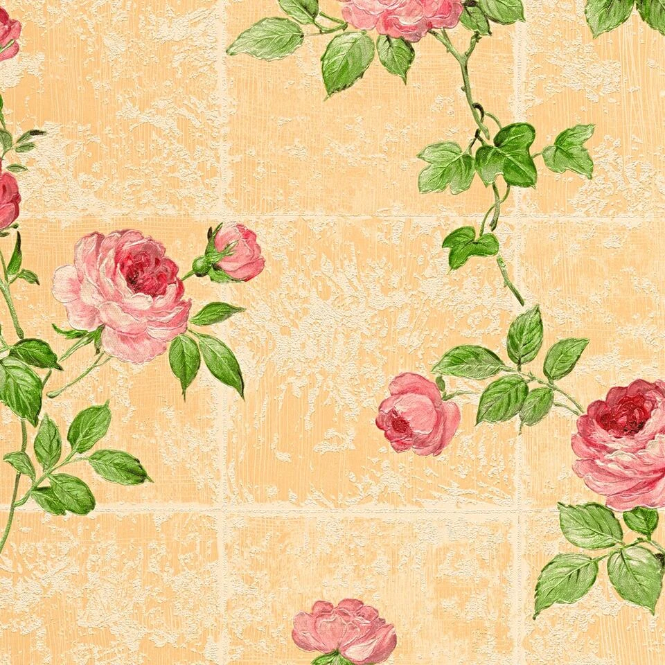 A.S. Création Behang - Bloemen - Warm Oranje, Roze En Groen - 53 Cm X 10,05 M