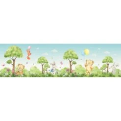 Sanders & Sanders Zelfklevende Behangrand - Bos Met Bosdieren - Groen En Blauw