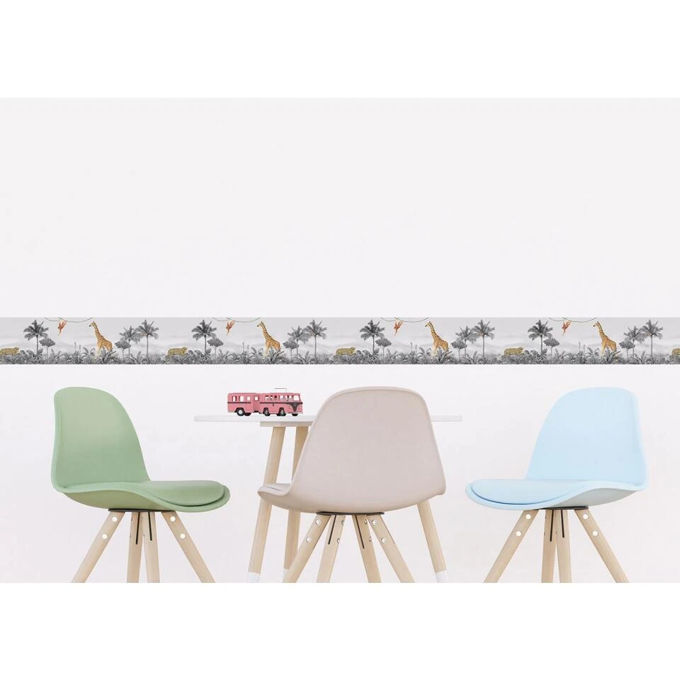 Sanders & Sanders Zelfklevende Behangrand - Jungle Dieren - Grijs - Afbeelding 4