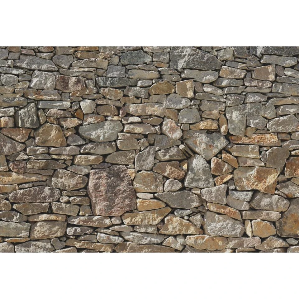 Komar Fotobehang - Stone Wall - Grijs En Beige - 368 X 254 Cm - 610999