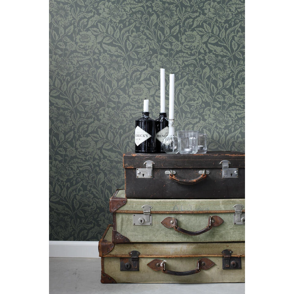 ESTAhome Behang - Vintage Bloemen - Donkerblauw En Vergrijsd Groen - Afbeelding 2