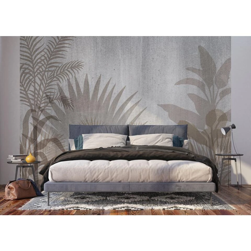 Sanders & Sanders Fotobehang - Tropische Planten - Grijs En Beige - Afbeelding 3