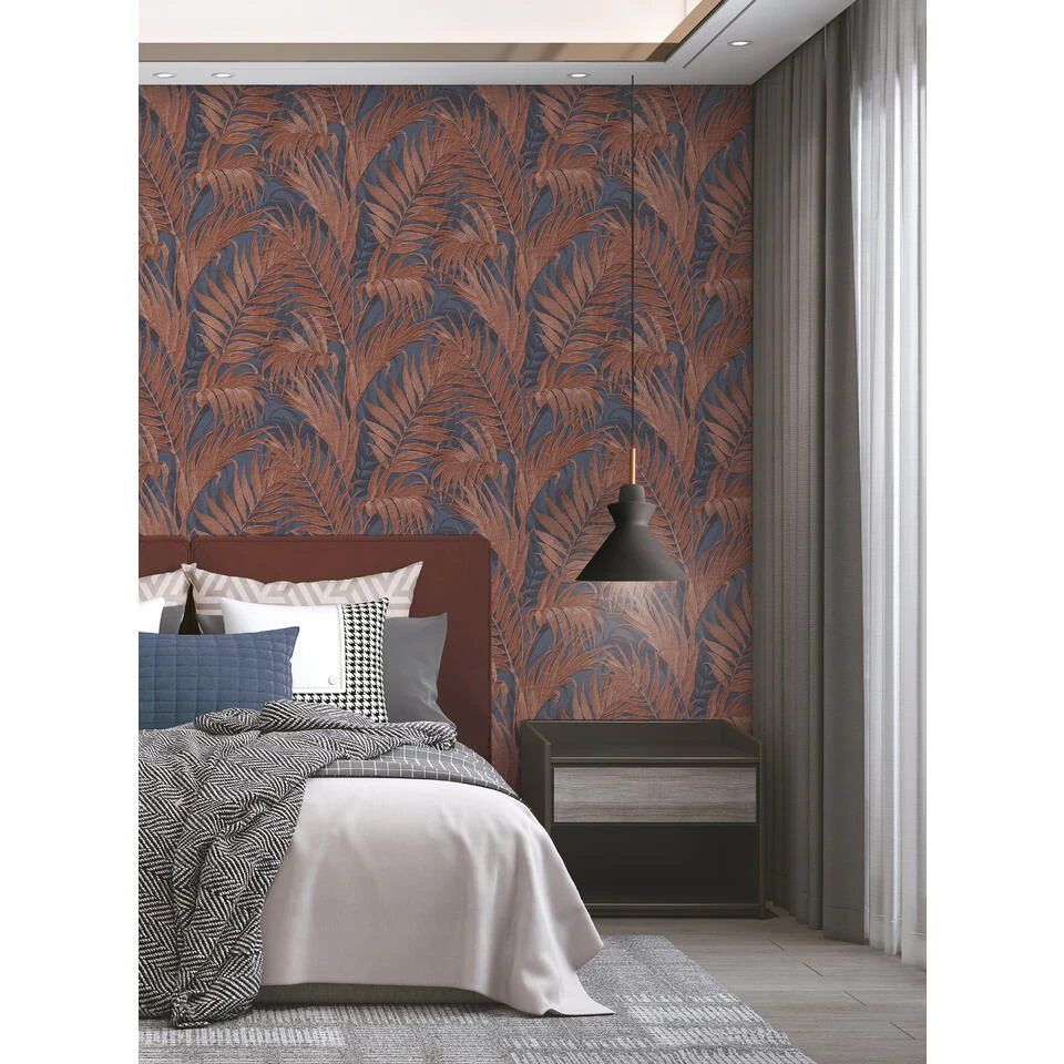 Dutch Wallcoverings - Grace Tropical Palm Leaf Blue/copper - GR322109 - Afbeelding 2