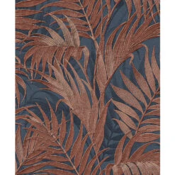 Dutch Wallcoverings - Grace Tropical Palm Leaf Blue/copper - GR322109