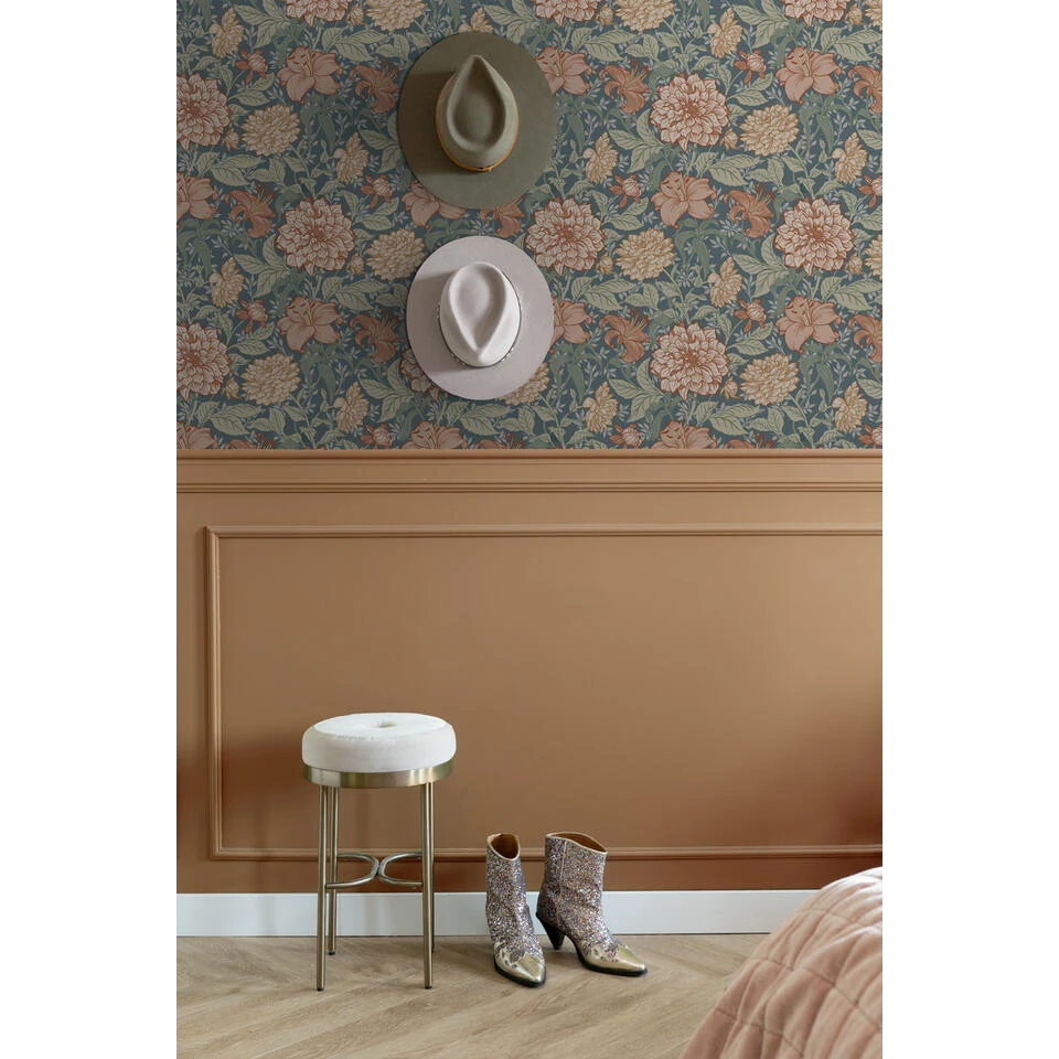 ESTAhome Behang - Vintage Bloemen - Vergrijsd Blauw - 0.53 X 10.05 M - 139642 - Afbeelding 2