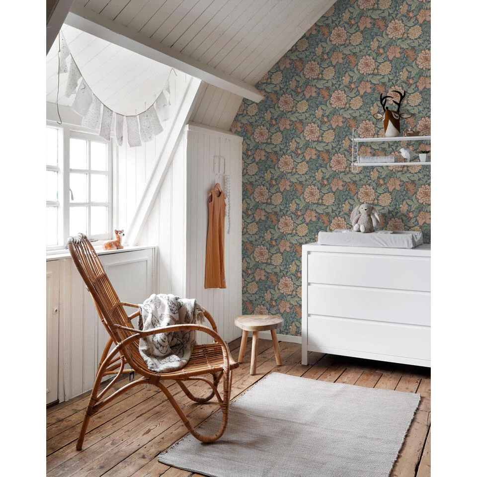 ESTAhome Behang - Vintage Bloemen - Vergrijsd Blauw - 0.53 X 10.05 M - 139642 - Afbeelding 4