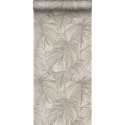 Origin Wallcoverings Behang - 3D-motief Bladeren - Licht Warm Grijs