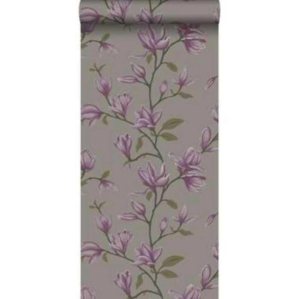 Origin Behang - Magnolia - Taupe En Aubergine Paars - 53 Cm X 10,05 M - Afbeelding 2