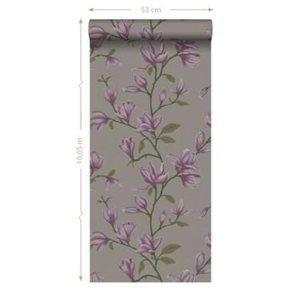 Origin Behang - Magnolia - Taupe En Aubergine Paars - 53 Cm X 10,05 M - Afbeelding 4