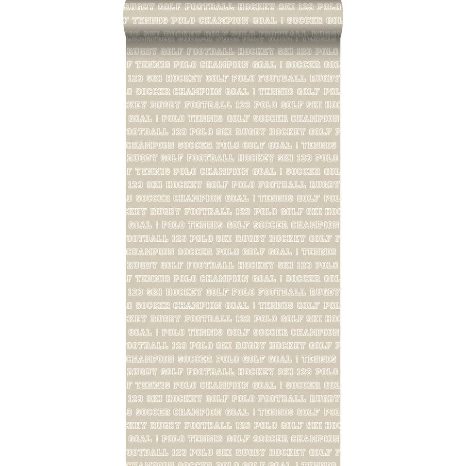 ESTAhome Behang - Sport Teksten - Warm Grijs - 53 Cm X 10,05 M