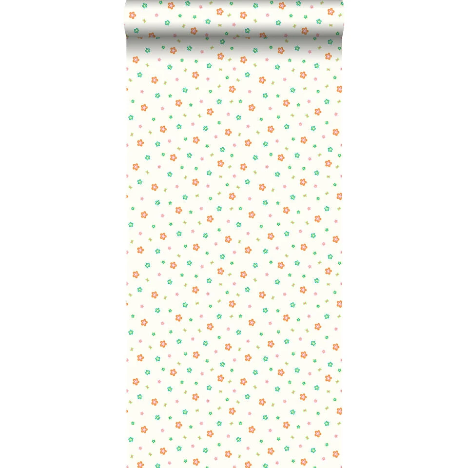 ESTAhome Behang - Bloemen - Limegroen En Oranje - 53 Cm X 10,05 M