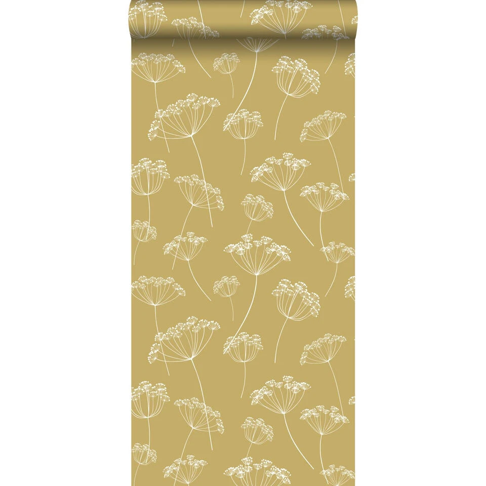 ESTAhome Behang - Schermbloemen - Okergeel En Wit - 0.53 X 10.05 M