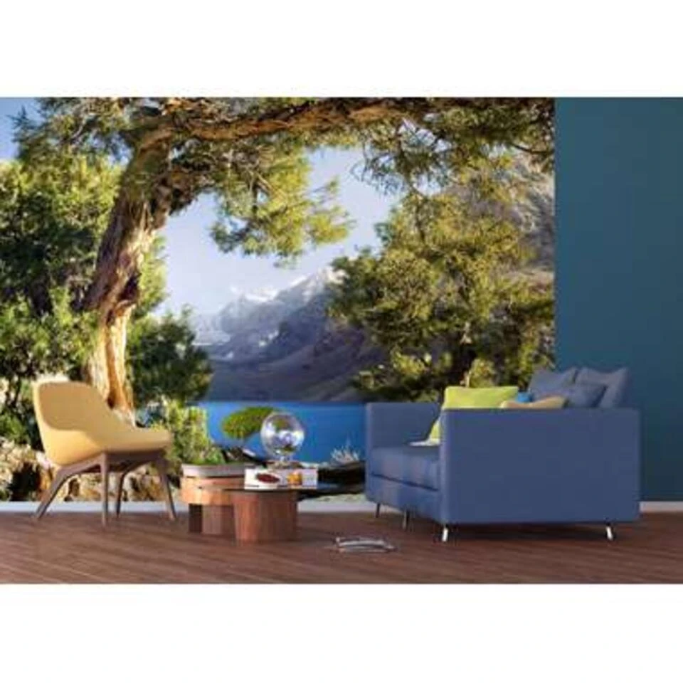 Sanders & Sanders Fotobehang - Berglandschap - Blauw, Groen En Beige - Afbeelding 3