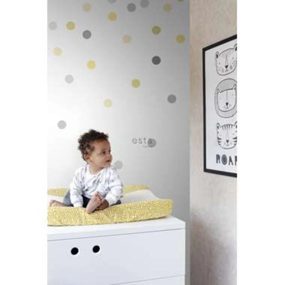 ESTAhome Fotobehang - Confetti Dots - Geel En Grijs - 2 X 2.79 M. - Afbeelding 3