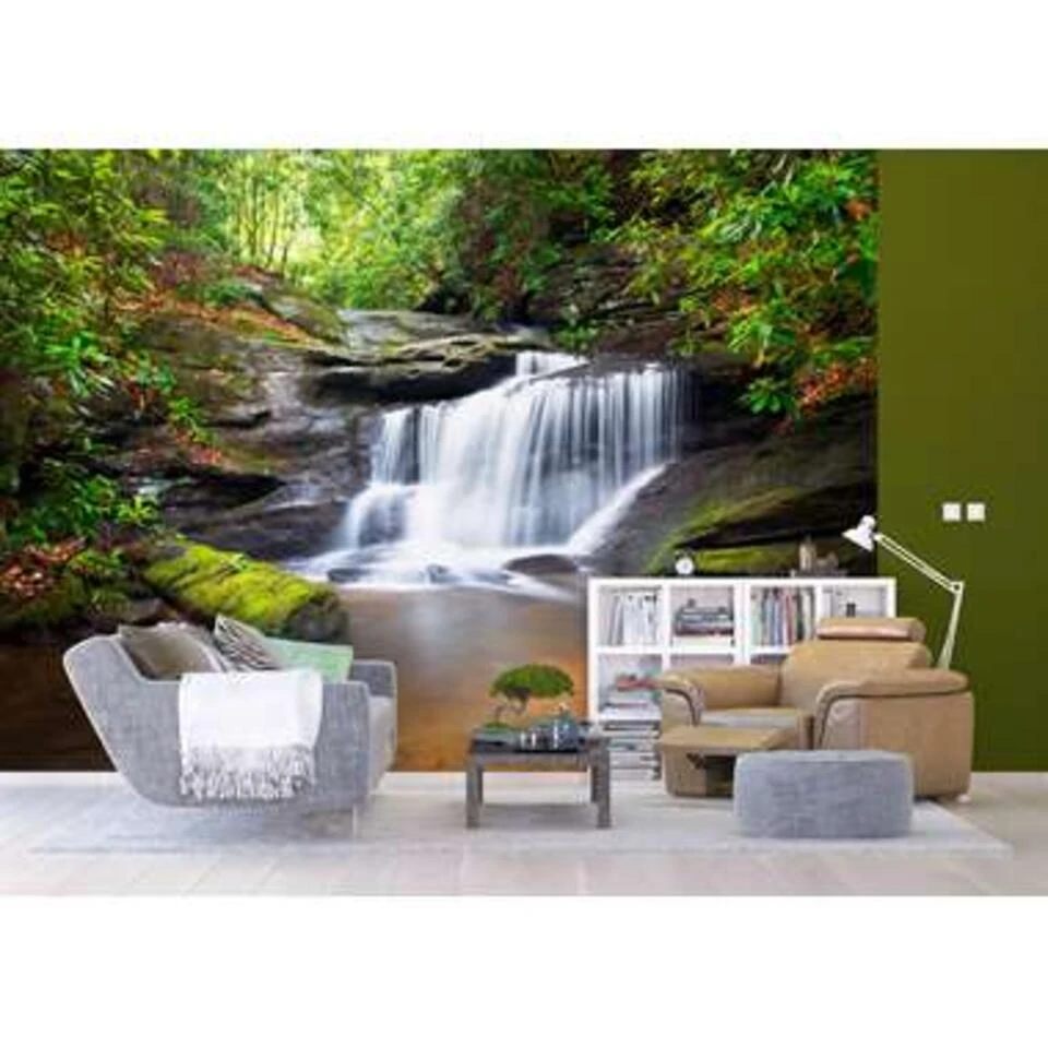 Sanders & Sanders Fotowand - Waterval - Groen, Bruin En Oranje - Afbeelding 3