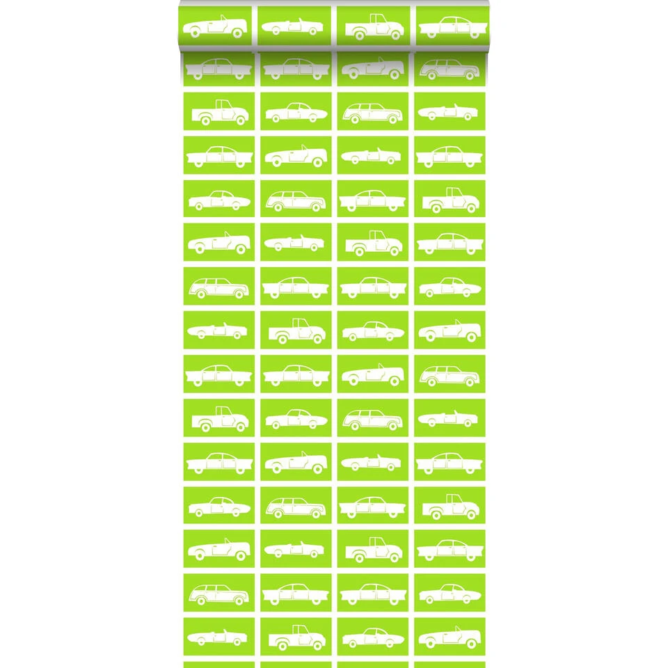 ESTAhome Behang - Auto's - Limegroen - 53 Cm X 10,05 M