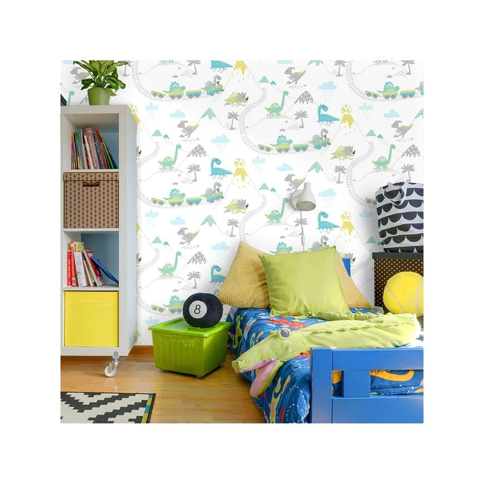 Dutch Wallcoverings - Make Believe Dino Town Blauw/groen - 0,53x10,05m - Afbeelding 3