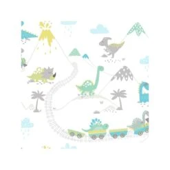 Dutch Wallcoverings - Make Believe Dino Town Blauw/groen - 0,53x10,05m