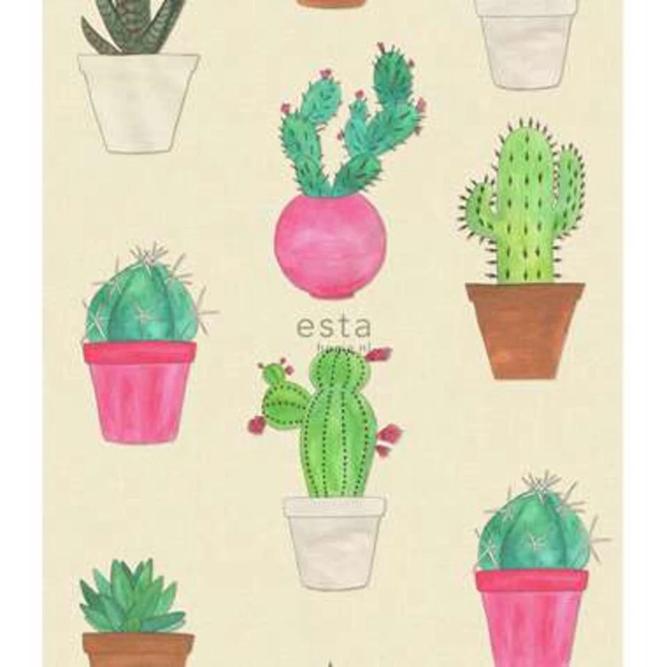 ESTAhome Behang XXL - Cactus - Groen, Roze, Beige - 46,5 Cm X 8,37 M - Afbeelding 2