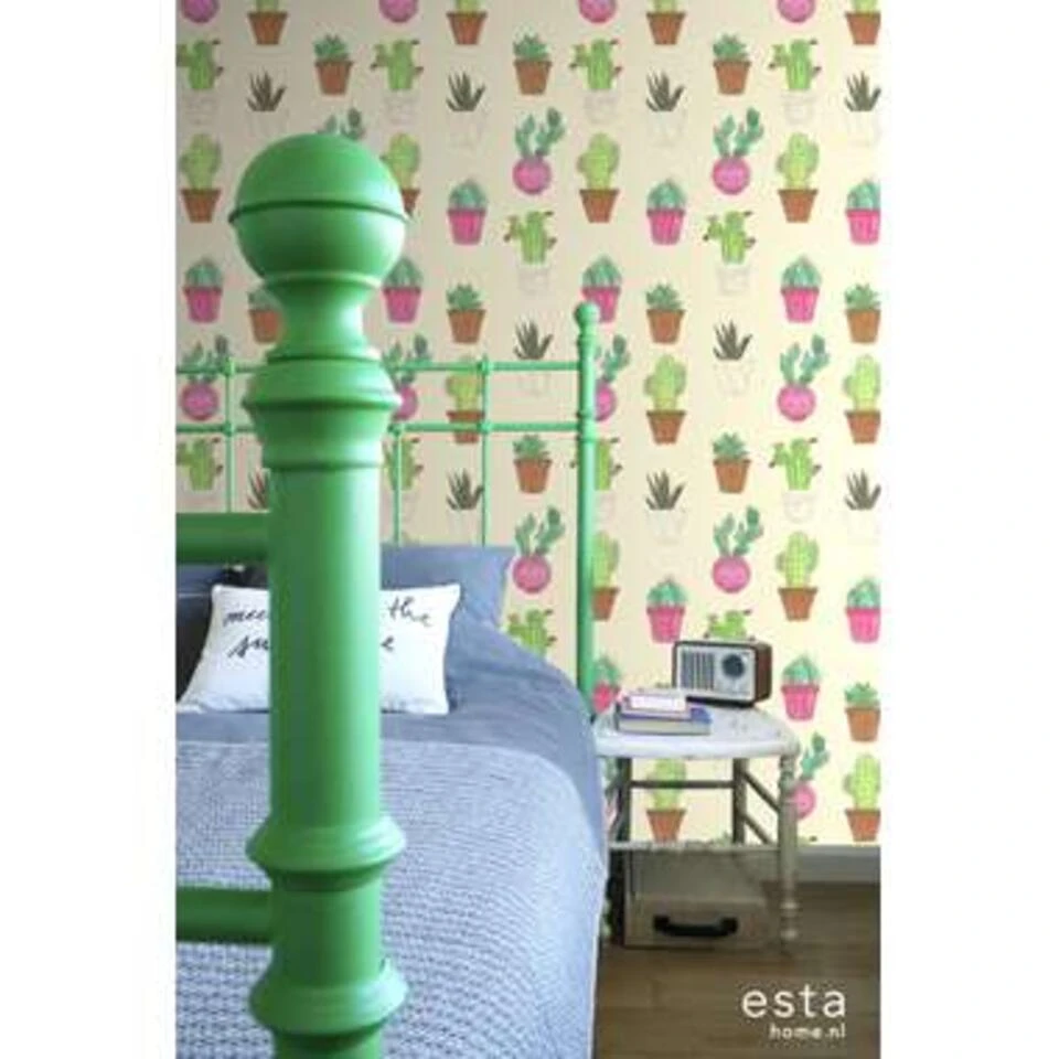 ESTAhome Behang XXL - Cactus - Groen, Roze, Beige - 46,5 Cm X 8,37 M - Afbeelding 3