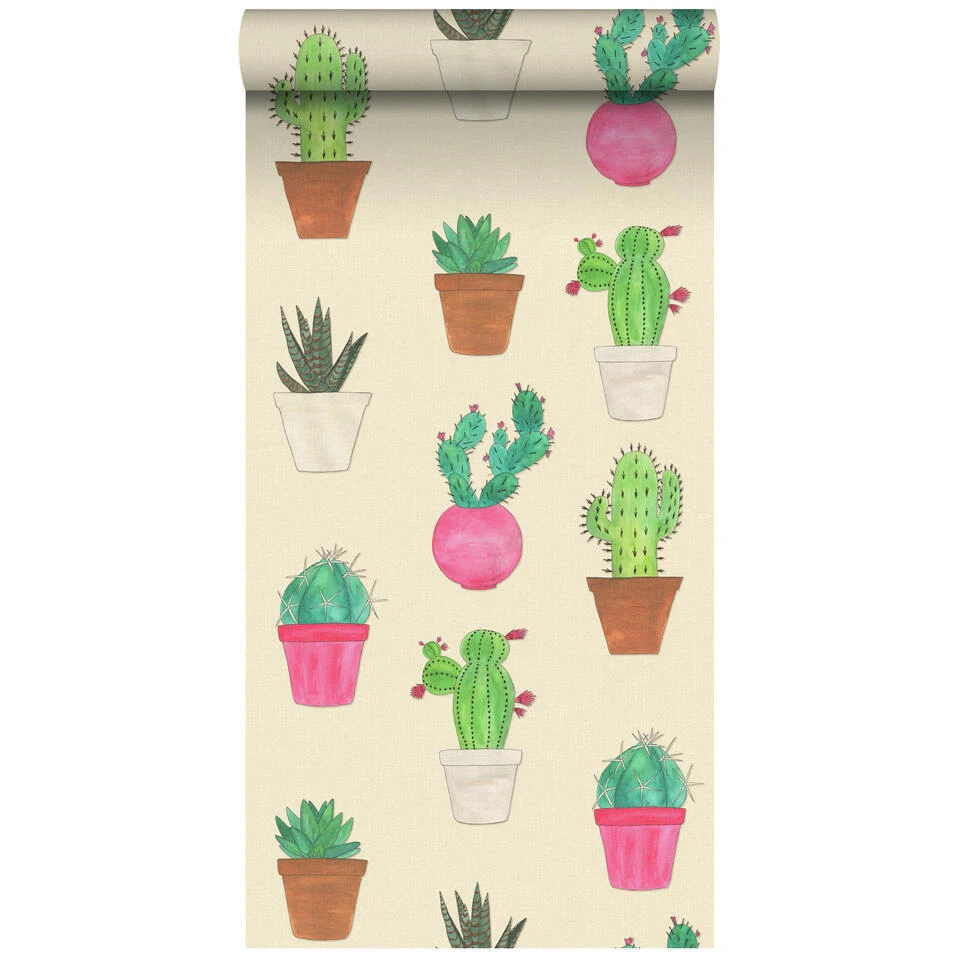 ESTAhome Behang XXL - Cactus - Groen, Roze, Beige - 46,5 Cm X 8,37 M