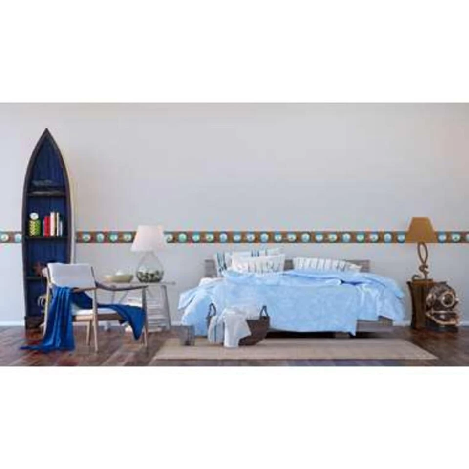 Sanders & Sanders Zelfklevende Behangrand - Zeezicht - Bruin En Blauw - Afbeelding 2