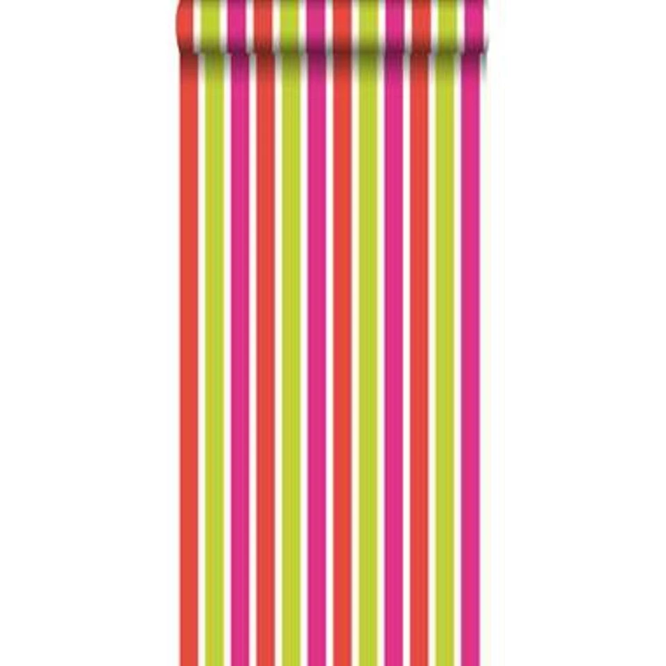 ESTAhome Behang - Strepen - Limegroen En Roze - 53 Cm X 10,05 M - Afbeelding 2