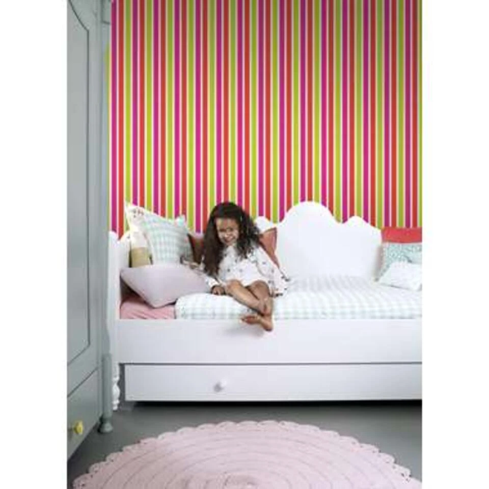ESTAhome Behang - Strepen - Limegroen En Roze - 53 Cm X 10,05 M - Afbeelding 3