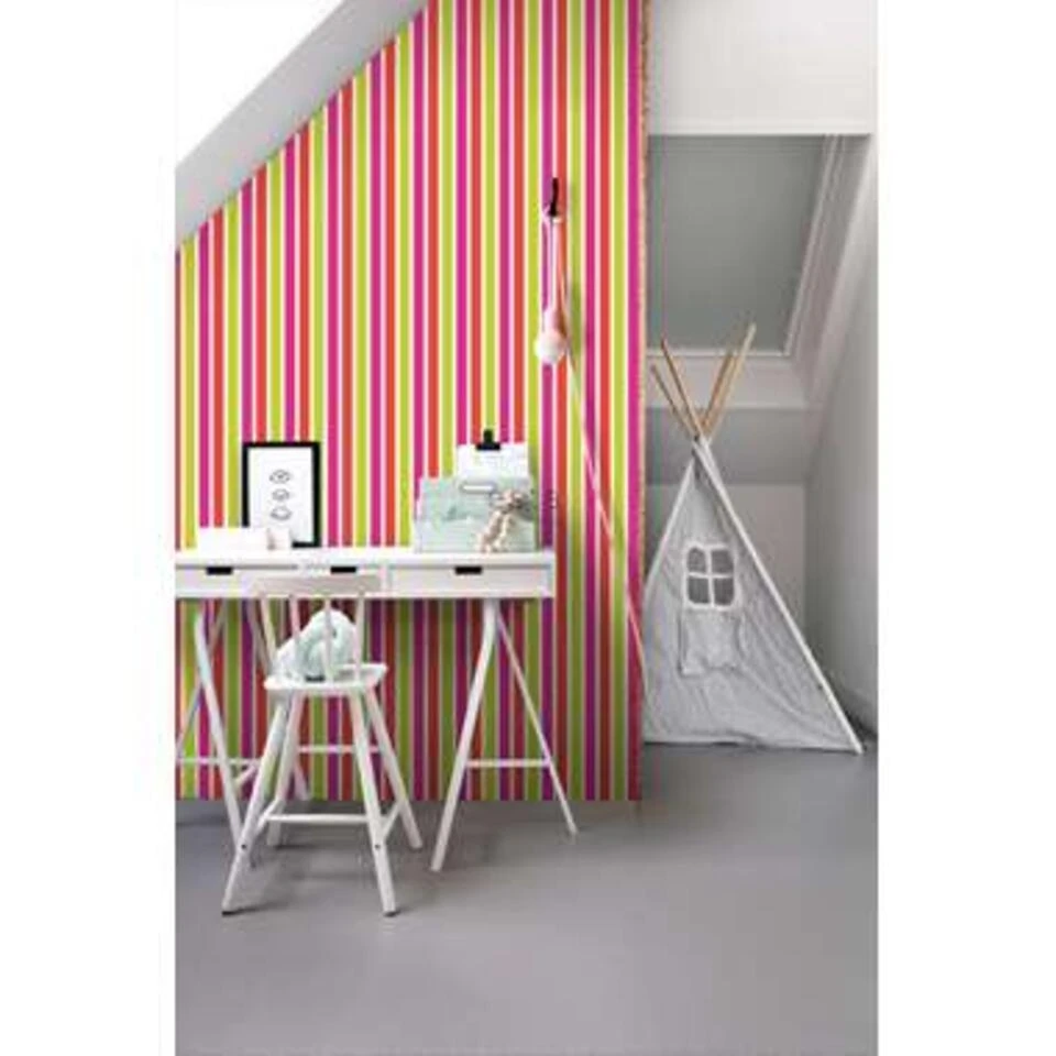 ESTAhome Behang - Strepen - Limegroen En Roze - 53 Cm X 10,05 M - Afbeelding 4